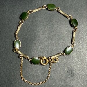 Vintage Wells Sterling Green Jade Gold-Tone Link Bracelet